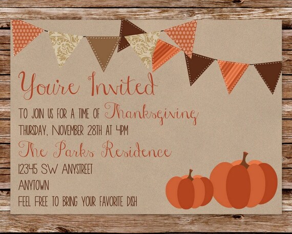 Rustic Kraft Fall Pumpkin Thanksgiving Invitation Il_570xn