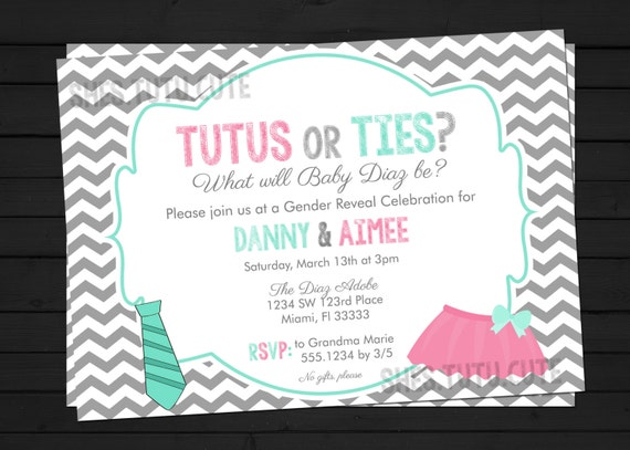 Tutus or Ties Style Gender Reveal Invitation Digital File YOU-PRINT Il_570xn