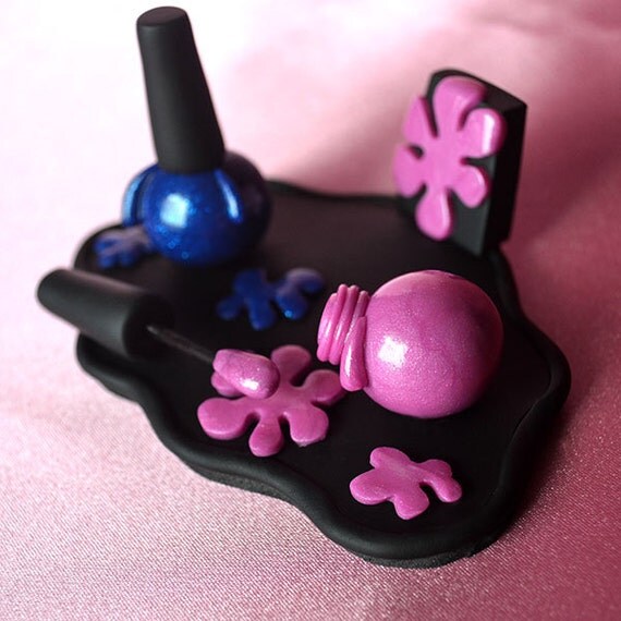 Pink & Blue Nail Polish Polymer Clay Business Card Holder