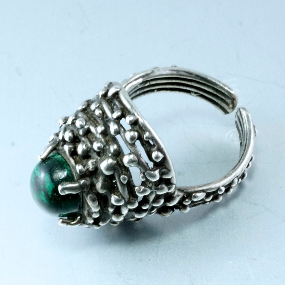 vintage Israel STERLING SILVER ring Eilat malachite ring