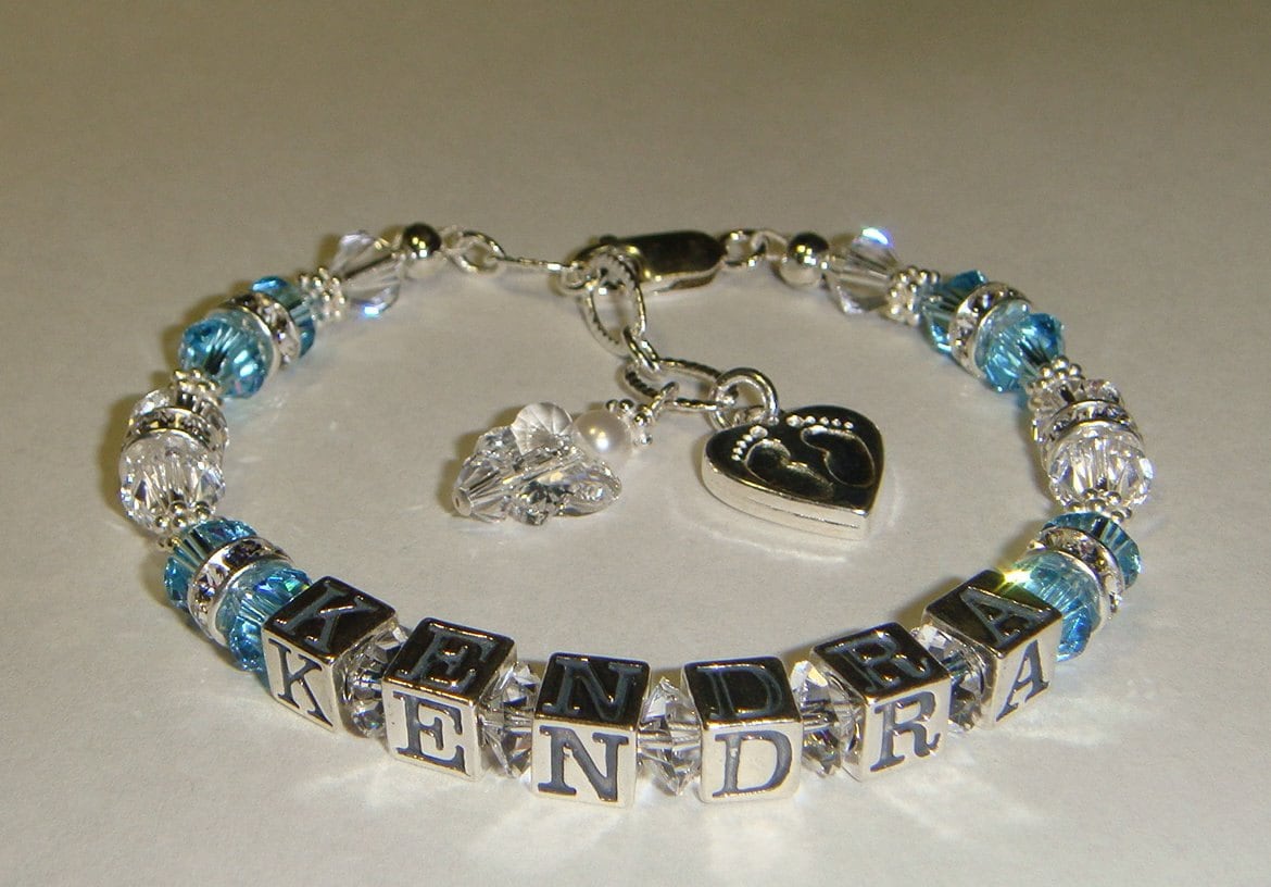 New Mom Bracelet Personalized with Baby Name Heart Baby