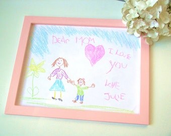 Magnetic Wood Kids Art Frame - YOU choose SIZE and COLOR - Pink Handcrafted Photo Frame - Refrigerator, Magnet Board Office Filing Cabinet
