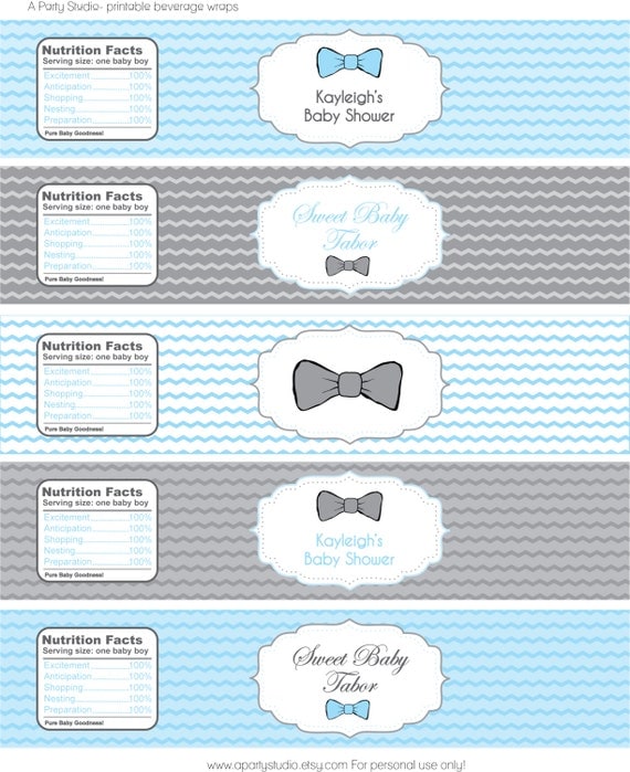 bow tie shower bottle water labels grey