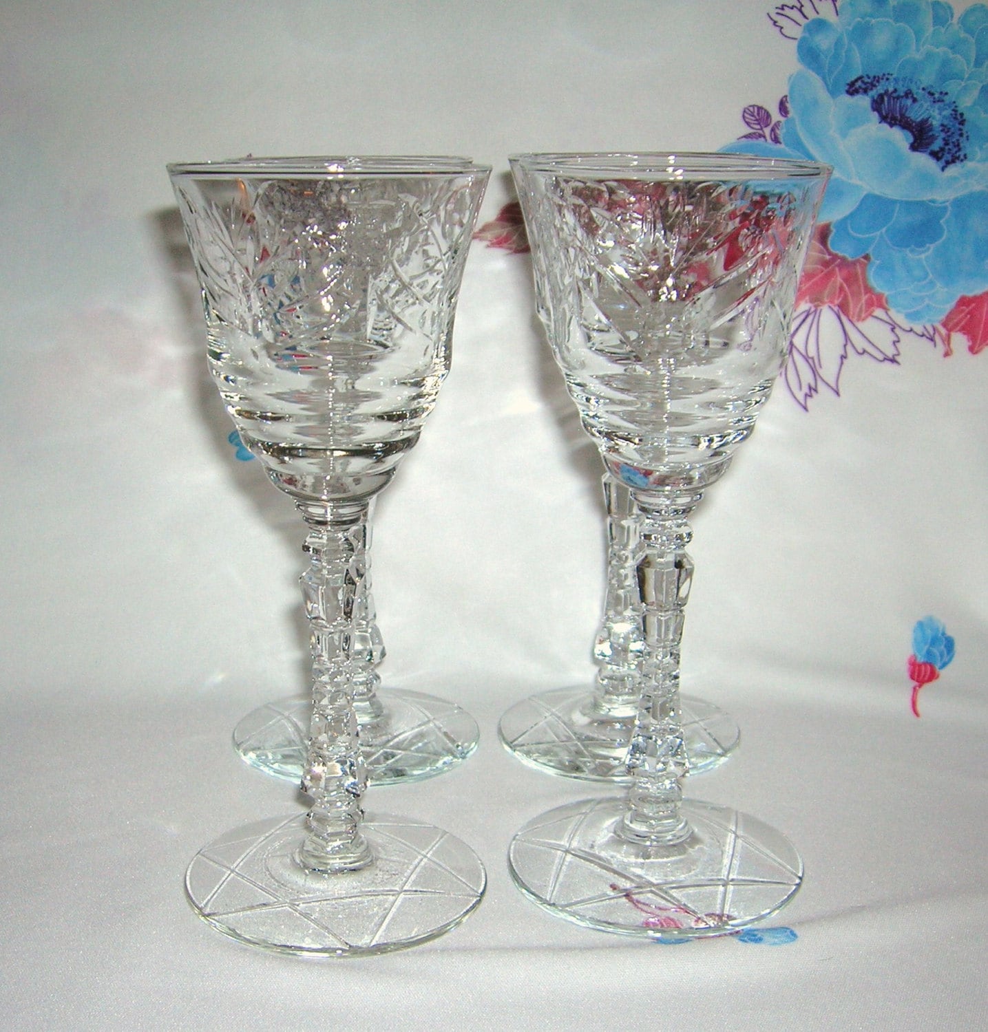 4 Vintage Libbey Rock Sharpe Crystal Wine by SettingTheTable