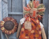 Primitive Grubby Upcycled Handmade Fall Farmgirl Rag Doll "Aimie Oakleaf"-thebagglady76-TREASURY ITEM