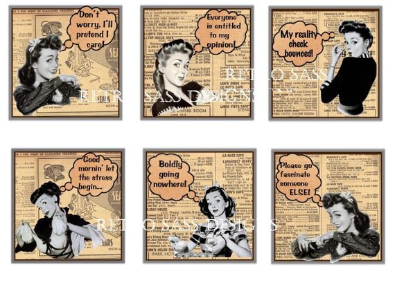 RETRO 1950'S ladies hang tags/notecards with 1949 San Diego telephone directory background and quirky humor digital delivery