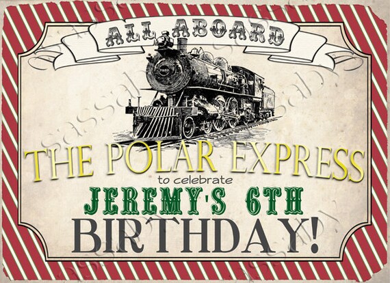 Polar Express Party Sign - Red & Green - INSTANT DOWNLOAD - Partially Editable/Printable Birthday Christmas Poster by Sassaby Parties Il_570xn