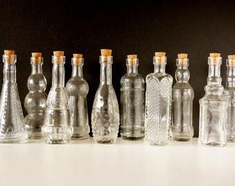 Decorative Clear Glass Bottles with Corks, 5" tall (Set of 10) - Small bottles that are perfect for spices, bath salts, DIY wedding vases