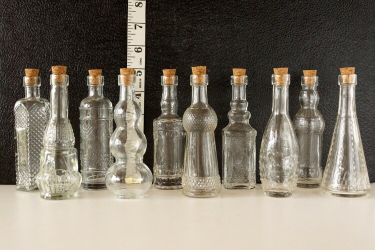 Decorative Clear Glass Bottles with Corks 5 tall Set by 