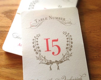 Sweet Summer Wreath Wedding Table Number Signs 1-15 - Lilly of the Valley - Custom Color