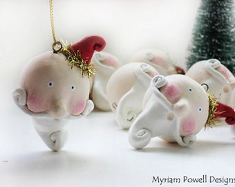 Whimsical Santa ornament - Christmas - Paper Clay Sculpted