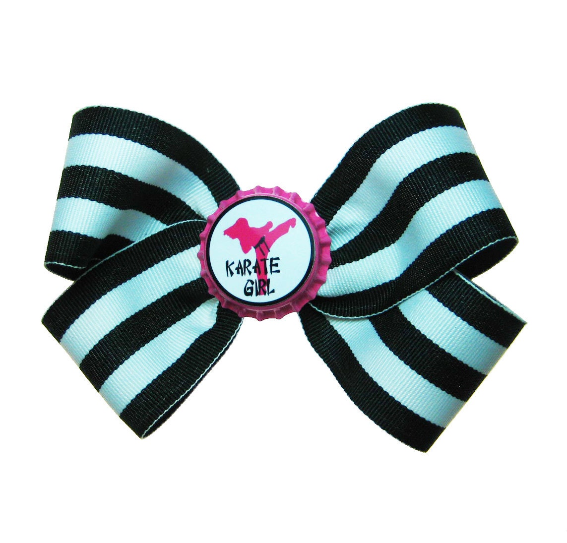 Karate Girl Martial Arts Hot Pink Black Stripe Hair Bow