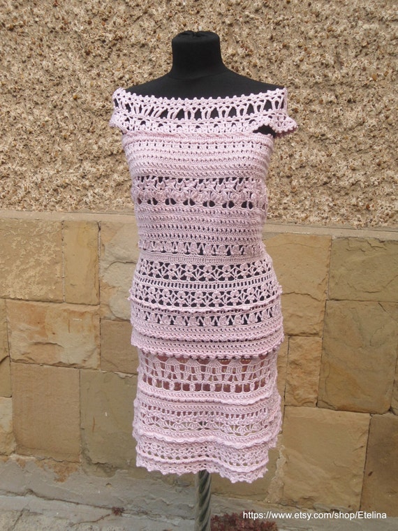 Items similar to Crochet Dress, Light Pink Crochet Dress, Crochet ...