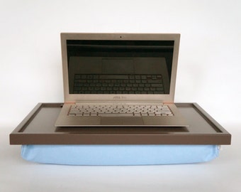 Laptop Tray, Breakfast Tray or Serving Tray- Greyish brown with light blue pillow