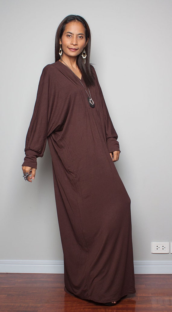 Brown Kaftan Dress / Maxi Dress with Long Sleeves : Autumn