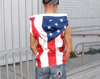 American Flag Clothing - Mens Hoodie - mens shirt - custom hoodie - mens clothing - mens jacket - windbreaker - upcycled - handmade clothing