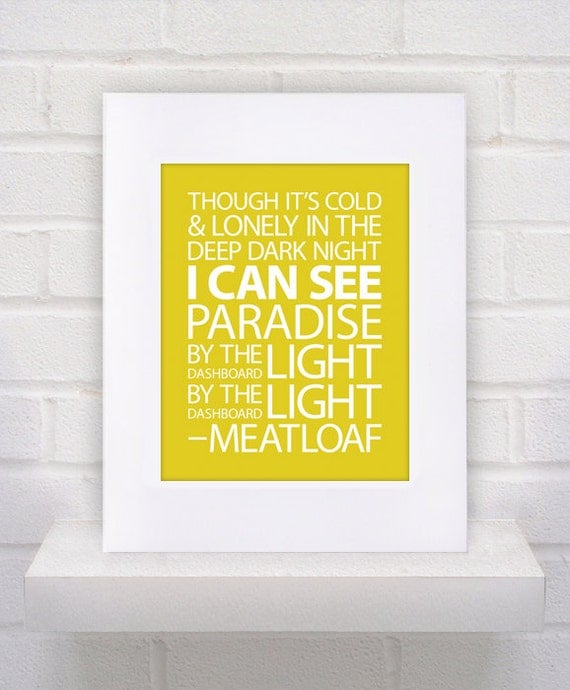 Items similar to Meatloaf Lyrics Paradise By the Dashboard Light