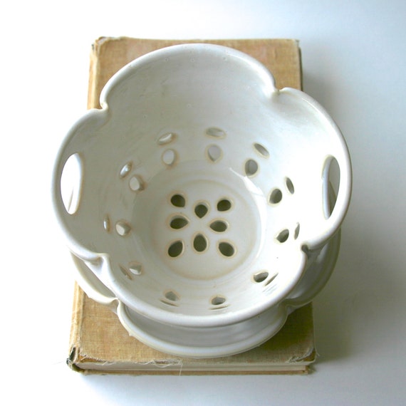 Ceramic Colander Berry Bowl with Strainer Tray by BackBayPottery