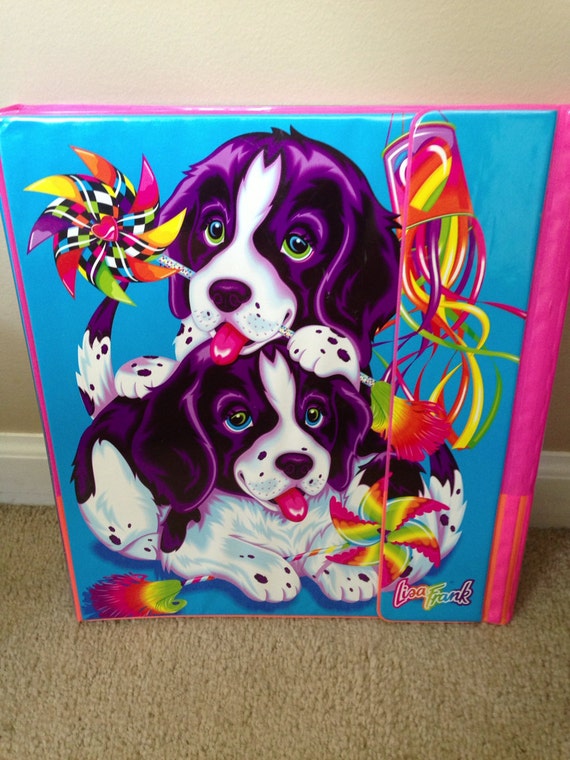 Vintage Lisa Frank tri fold binder puppies by MyForgottenAttic