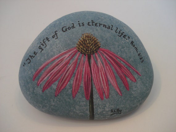 Purple Coneflower and Bible Scripture Verse hand painted on a