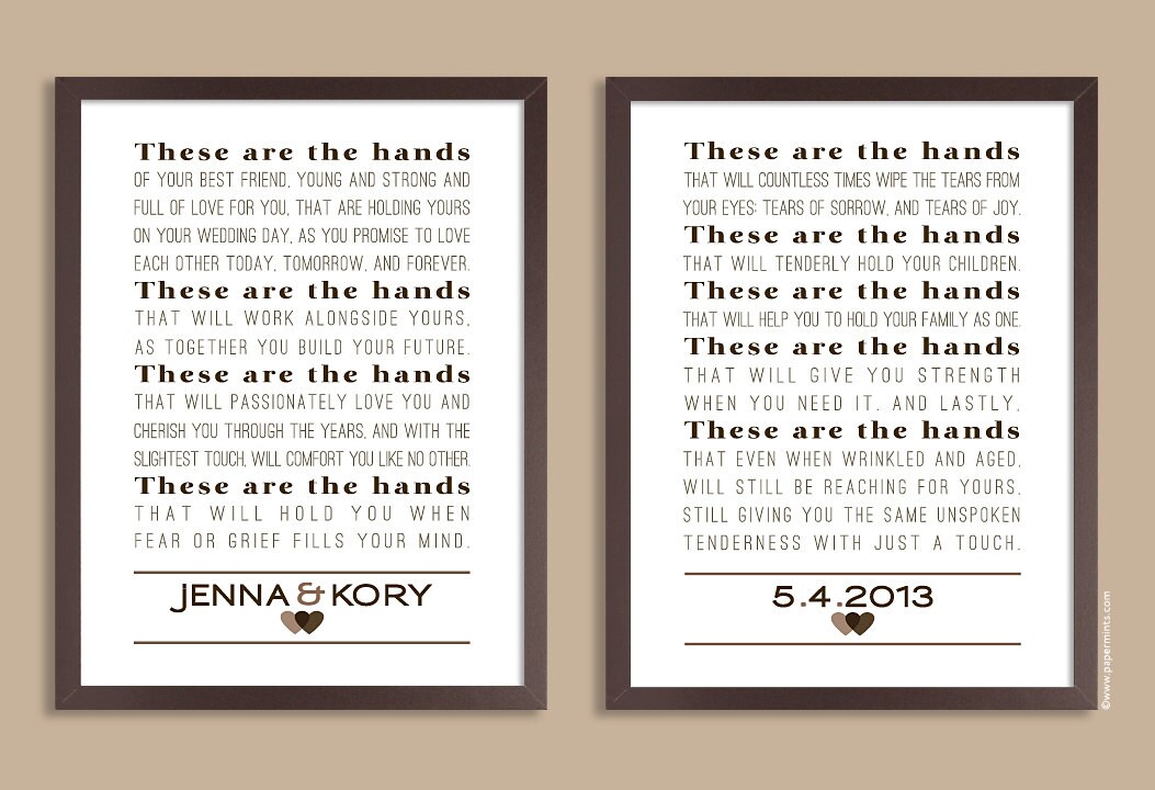 These Are The Hands Wedding Vows Keepsake Set of two prints