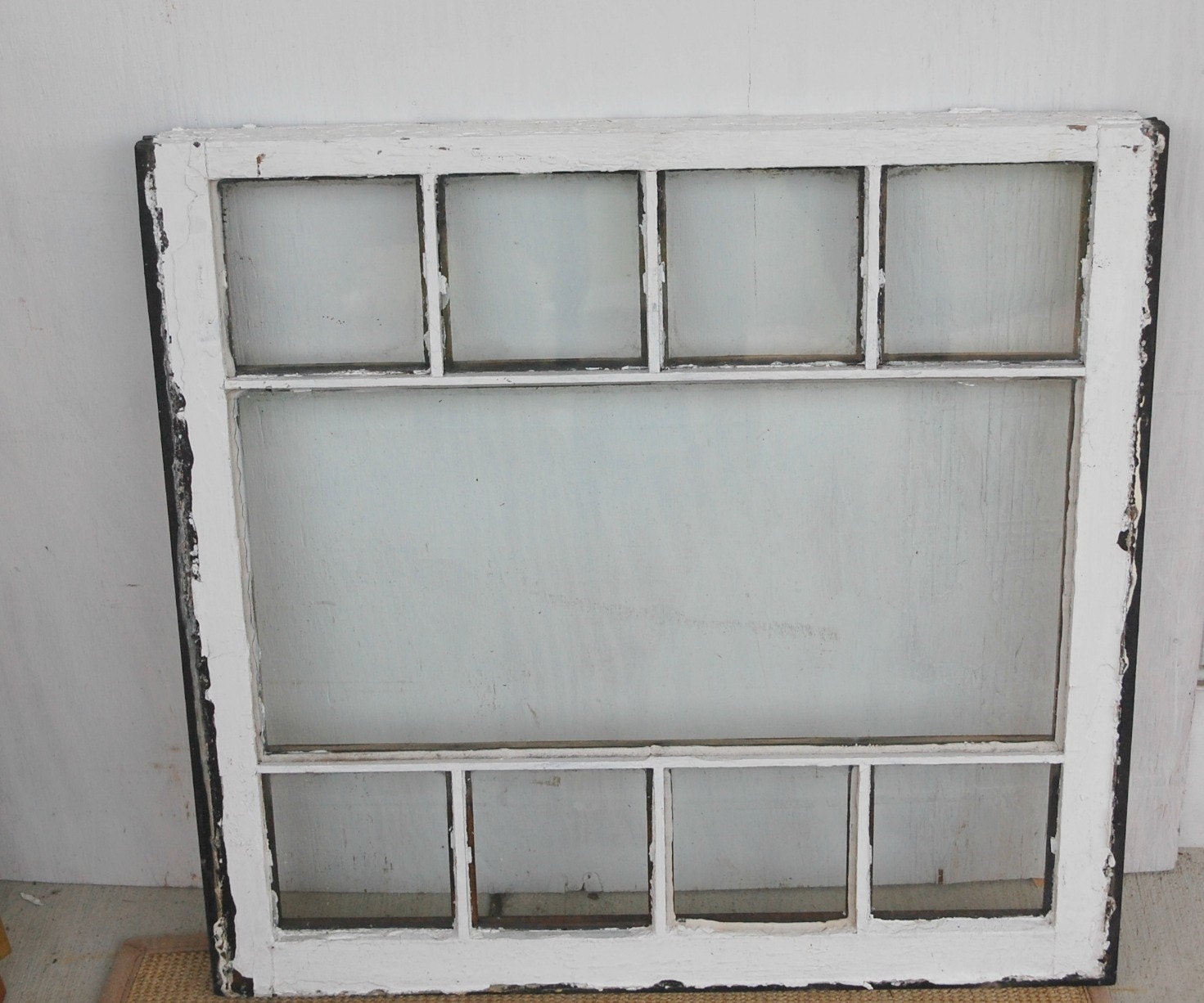 Vintage 9 Pane Glass Wood Window Frame