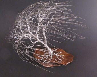 Silver Wire Tree Sculpture of Windswept Willow