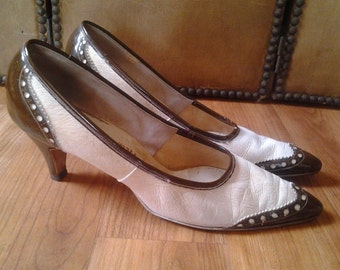 60s cream and brown patent spectator shoes