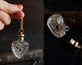 Perfume Bottle Necklace - Victorian Potion Amulet - Choose your scent - Heart 4ml