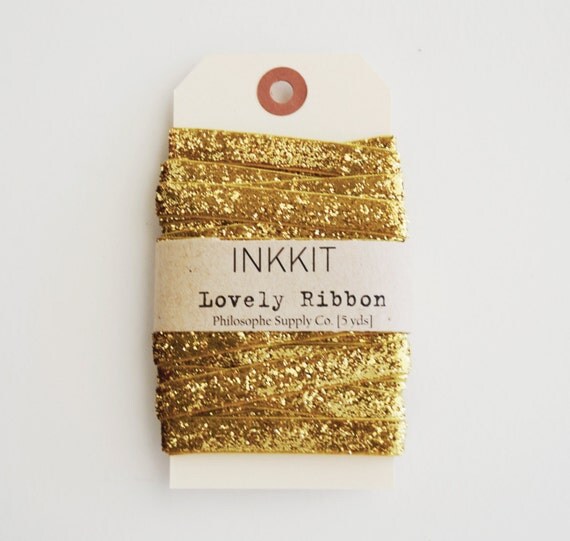 gold glitter velvet ribbon 5 yards by thephilosophehaus on Etsy