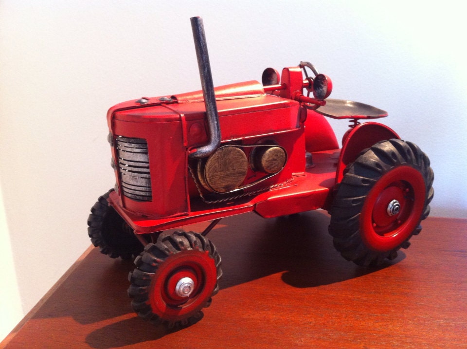 Metal Tractor Miniature Toy 1950s Farm Machinery Red Vintage