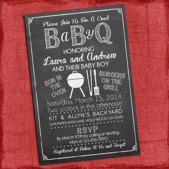 Baby Q Shower Invitation BBQ Baby Shower BABYQ Barbecue