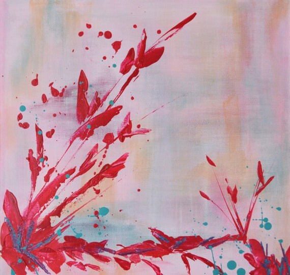 Items similar to Pink Oriental Flower Painting / Abstract Painting