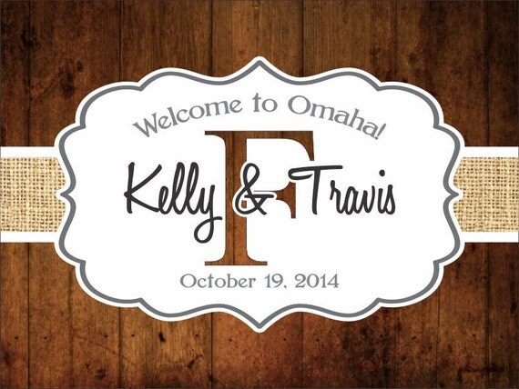 50 4" x 3" Wedding Welcome Bag/Box Labels - Rustic Burlap Wedding Stickers Il_570xn