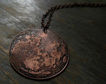 Full Moon Pendant - Etched Copper Moon Necklace