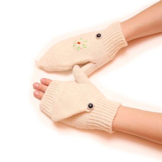 Items similar to White mittens gloves fingerles, gloves mittens