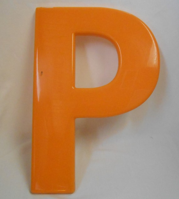 Letter P  Vintage Orange  Plastic Sign 21 Inches Tall by 14