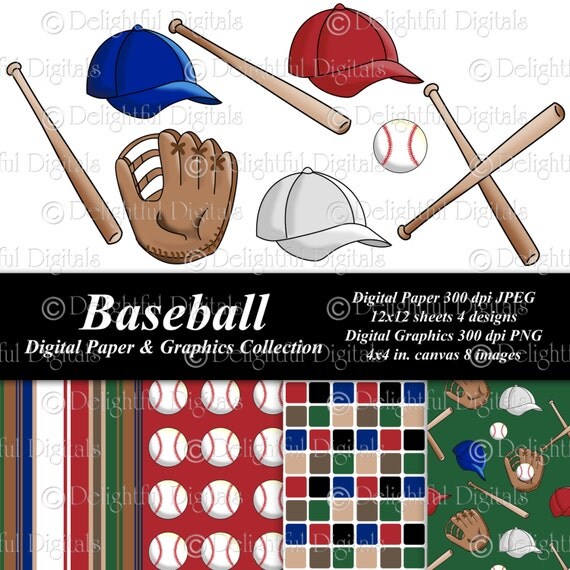 Items similar to Baseball Digital Paper and Graphics - 4 12x12 sheets ...