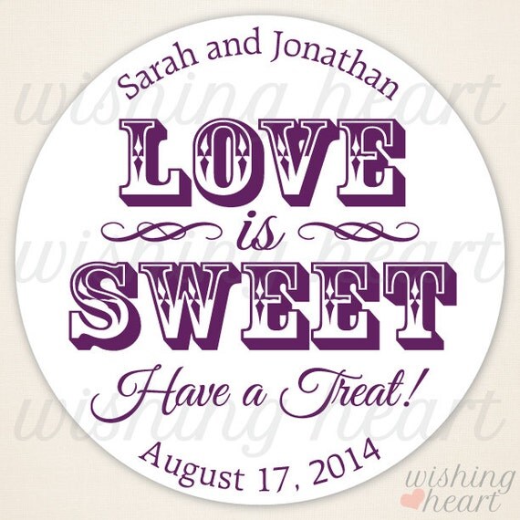 Thank You Favor Sticker - Love is Sweet, Have a Treat - Candy Buffet, Candy Bar Favor - 1.5 or 2 Inch Stickers for Wedding or Bridal Shower Il_570xn