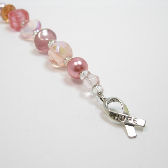 Beaded Keychain Breast Cancer Awareness Keychain by BeadsByDawn