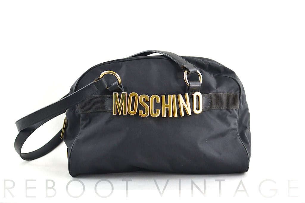 SALE Vintage MOSCHINO Redwall Gold Letters Leather & Nylon