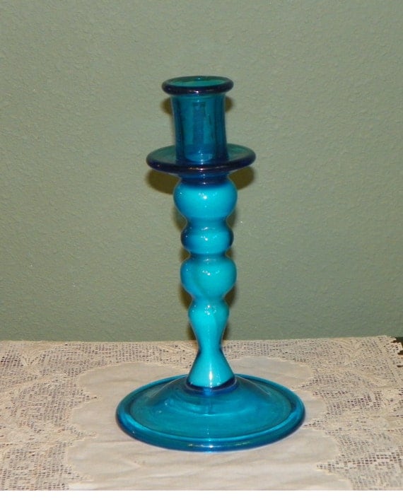 Antique Candlestick Holder Candle Stick Opaline Blue Glass