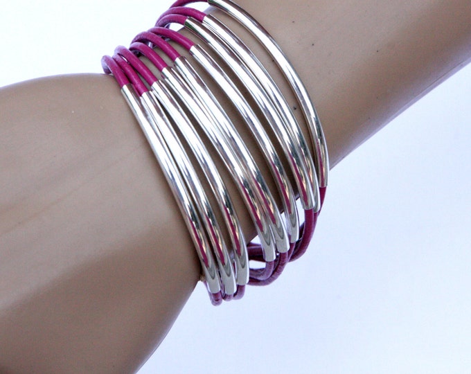 Statement bracelet - Silver plated tube cuff