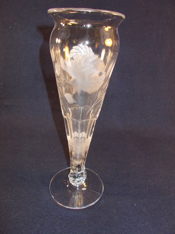 Vintage Crystal Vase With Etched Rose by TabletopTreasure on Etsy