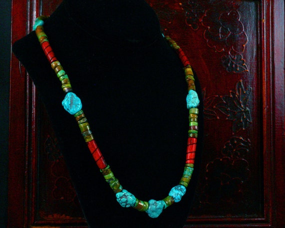 Turquoise Necklace Mens Bead Necklace Ethnic Jewelry Boho