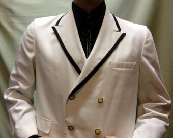 Vintage 50s, 60s, 70s white double breast dinner jacket black trim