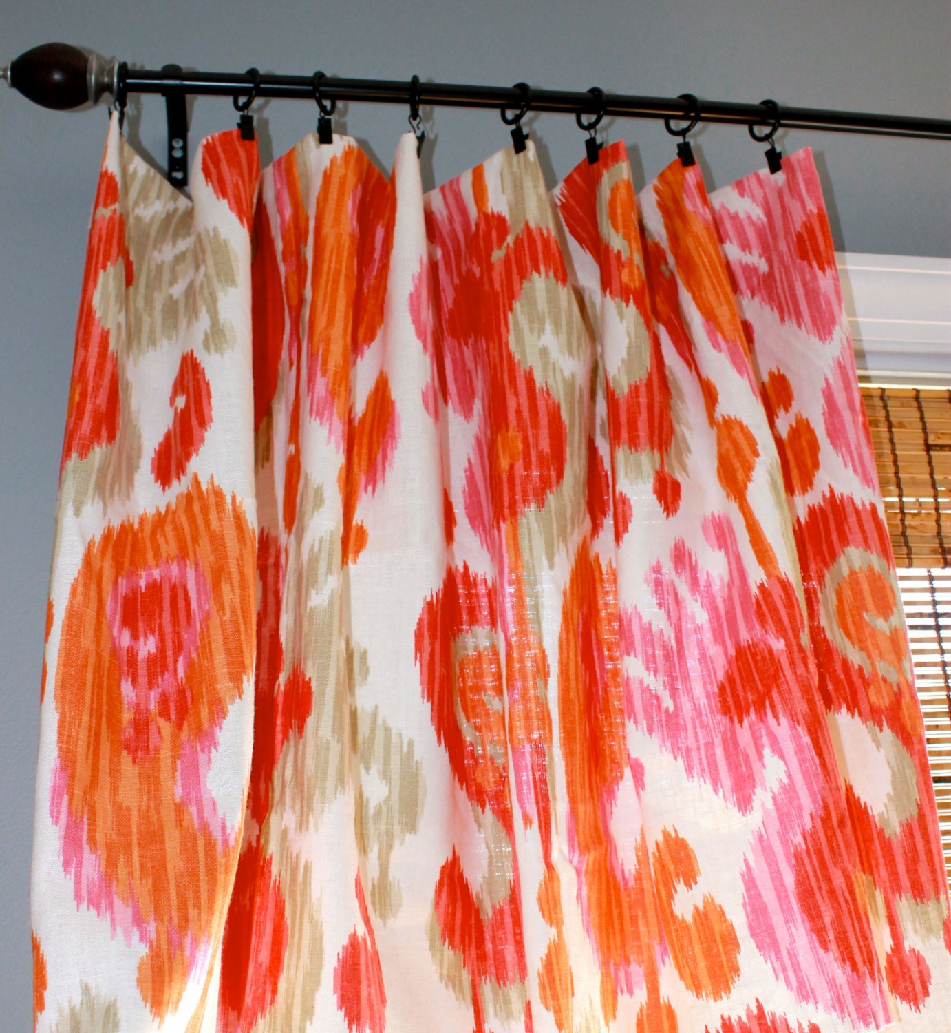 Orange Pink Grey and Ivory Ikat Curtain Panels / by StitchandBrush