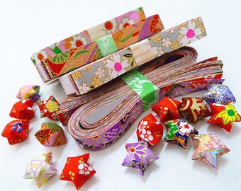Washi Chiyogami Origami Lucky Star Paper Strips Assorted Design - Pack of 50 strips
