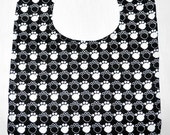 Large Baby/Toddler Bib Black & White Puppy Paw Prints Cotton and Hemp fabric