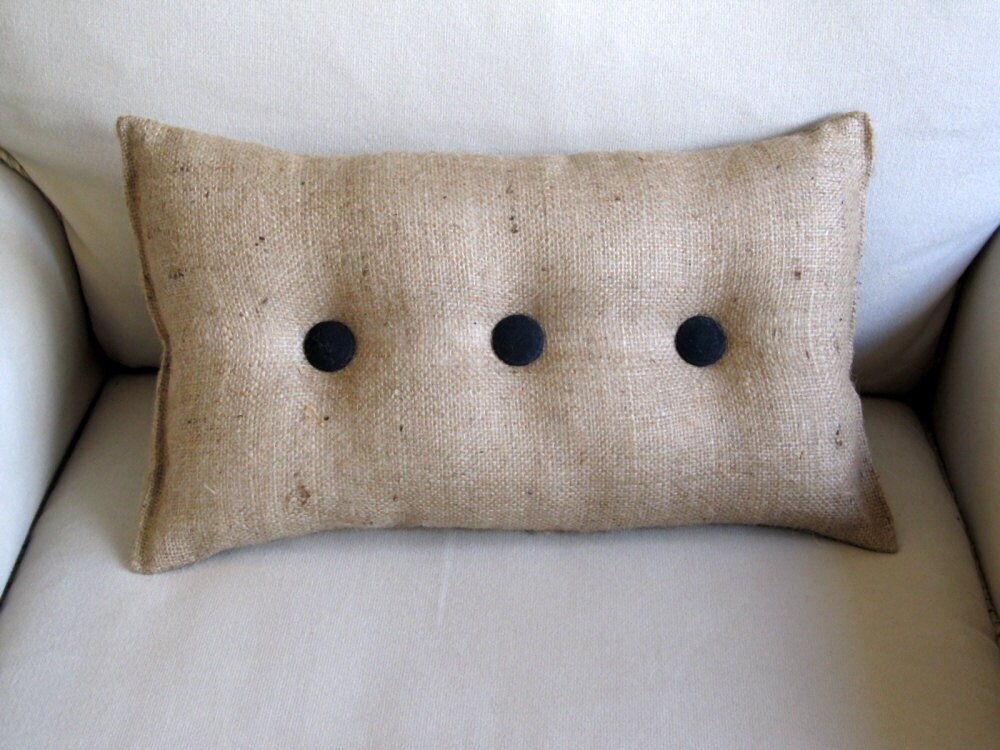 lumbar style 11x19 Burlap Pillow with black organic cotton